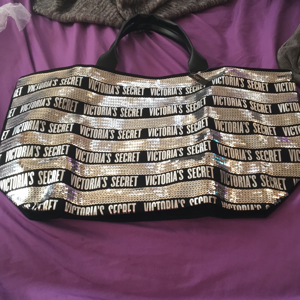 Victoria's Secret black and silver sequin tote